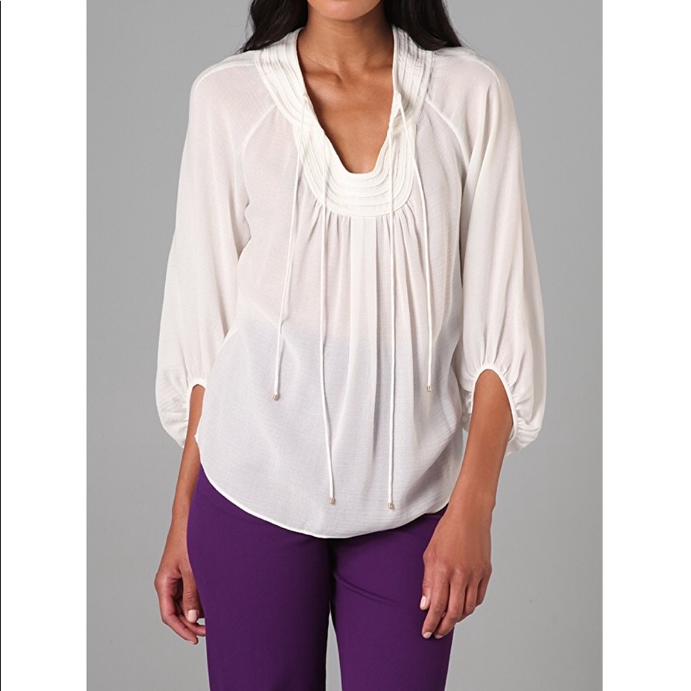 DVF “New Acquilina” Peasant Blouse In Mint Green 0